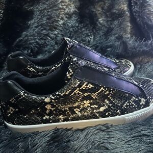 Black Snakeskin Slip-On Sneakers